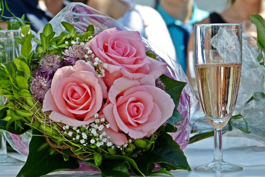 braustrauß, wedding, champagne reception